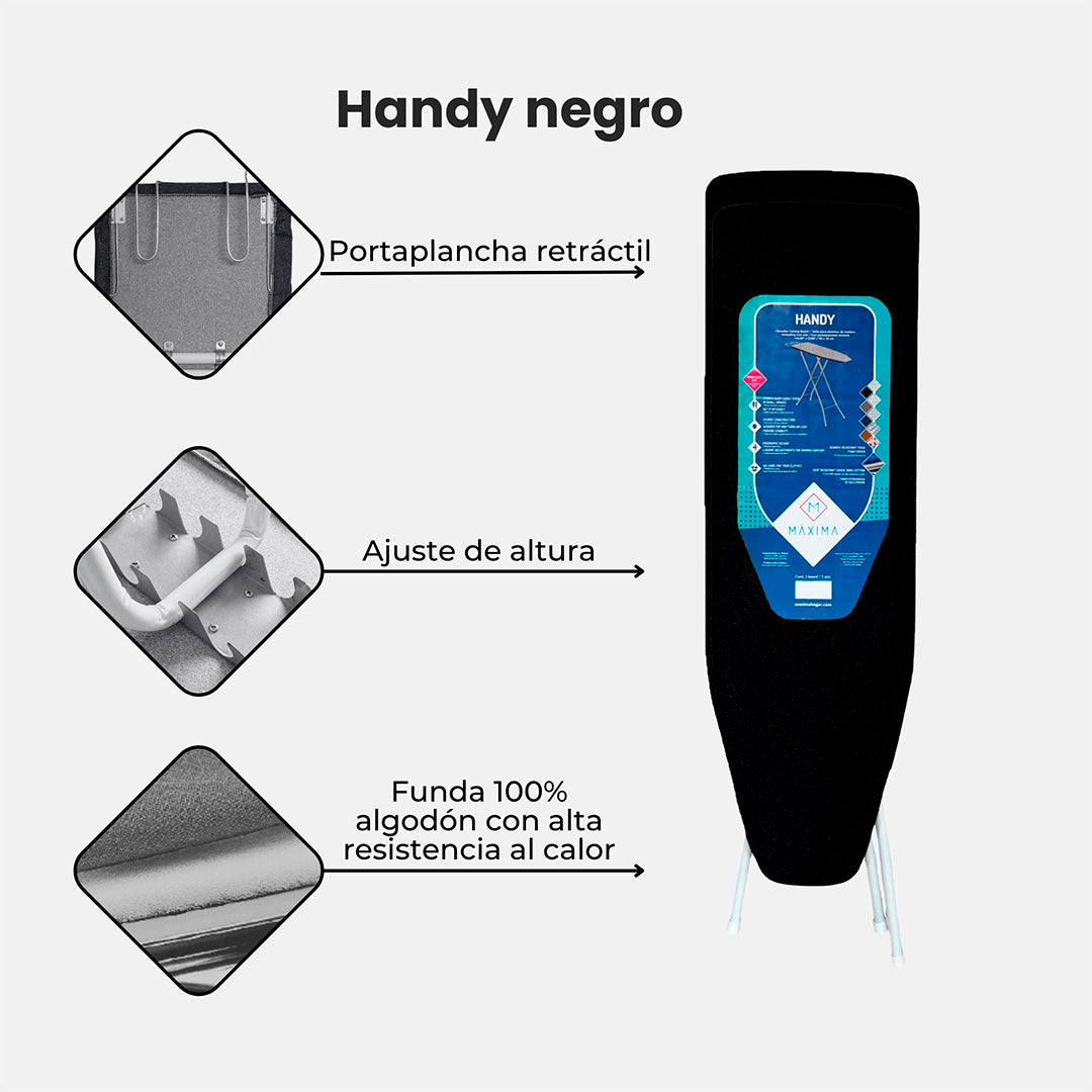 COMBO BURRO DE PLANCHAR HANDY 110x33CM. + FUNDA MAXIMA HOGAR