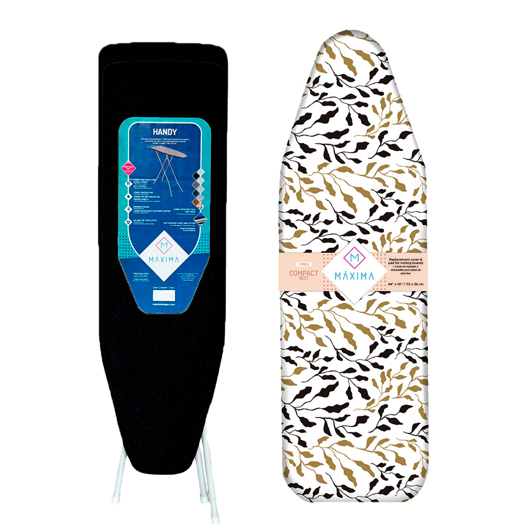 COMBO BURRO DE PLANCHAR HANDY 110x33CM. + FUNDA MAXIMA HOGAR